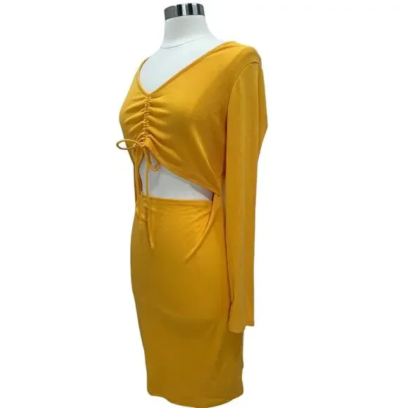 BCBG PARIS Rib Knit Cut Out Long Sleeve Body Con Dress LG - Picture 3 of 10